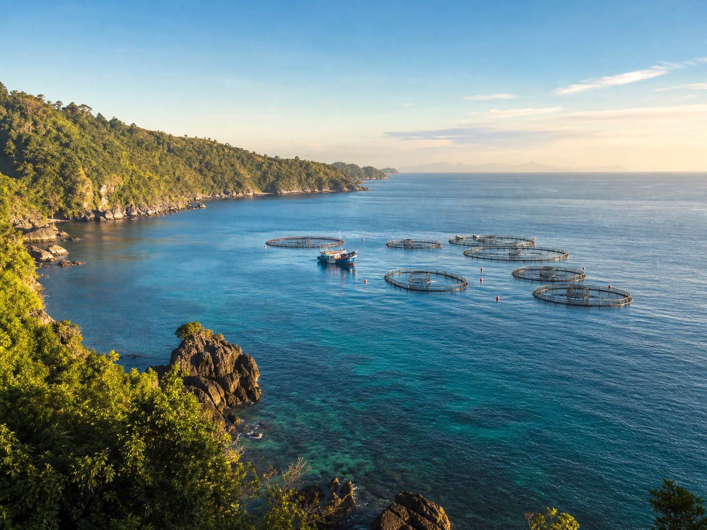 A natural coastal fish farm by the open sea